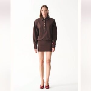 NWT NAIA Istanbul Lucky Dress Brown Shoulder Pads Size S